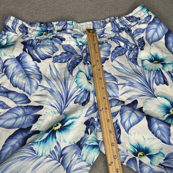 Tommy Bahama Pants Womens Small Blue Floral Linen Pull On Lounge Beach Resort - Picture 11 of 14